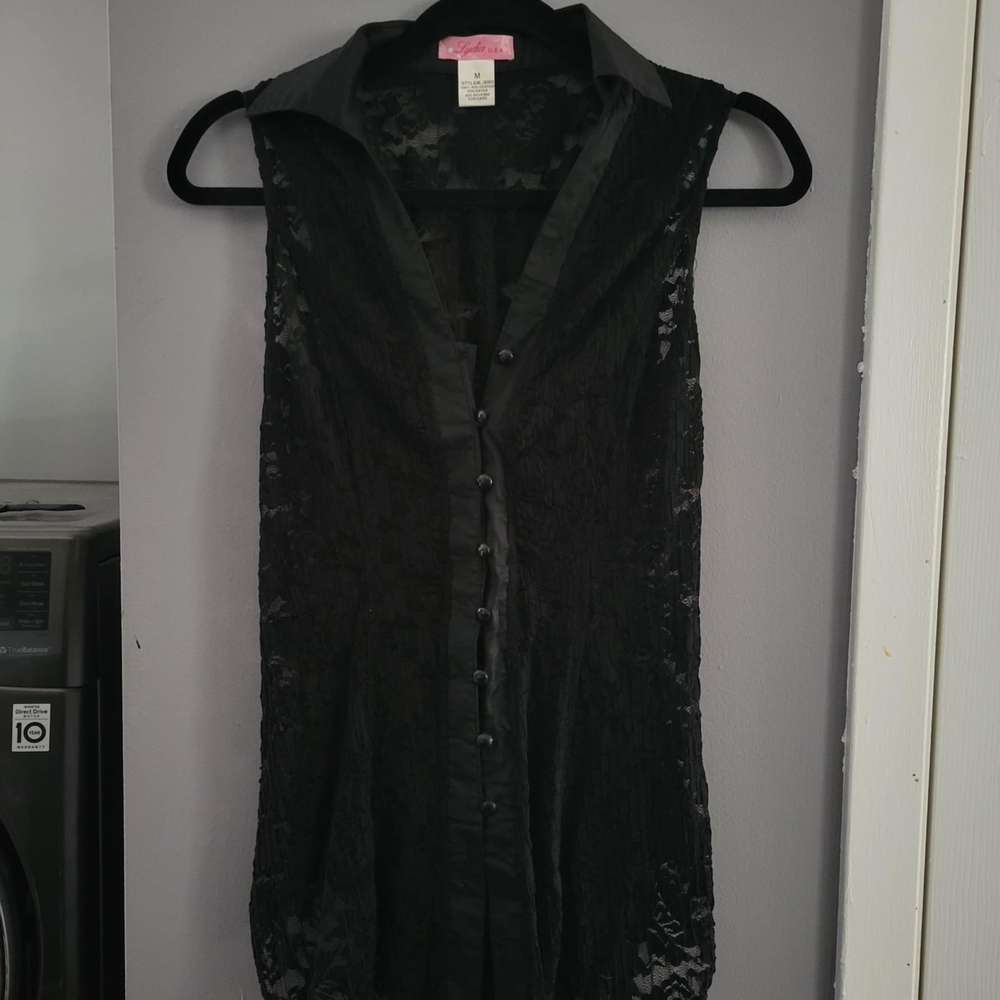 Black Lace Button-Up Top